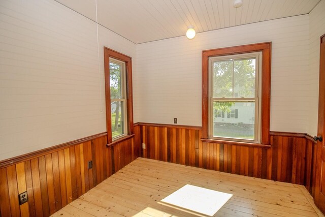 12 Park Ave, Newport, ME 04953 - empty room with wood walls, a wainscoted wall, plenty of natural light, and hardwood / wood-style flooring