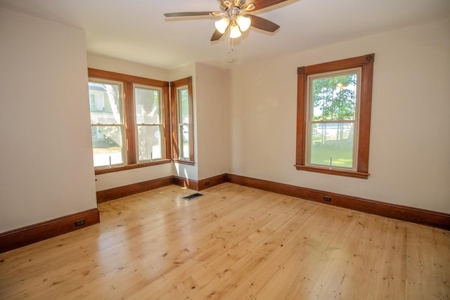 12 Park Ave, Newport, ME 04953 - spare room with baseboards, a ceiling fan, and light wood-style flooring