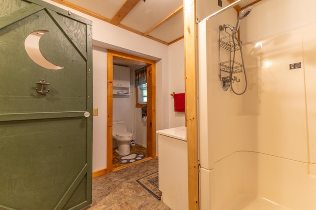 200 Flanders Pond Rd, Sullivan, ME 04664 - bathroom featuring toilet, vanity, and a shower