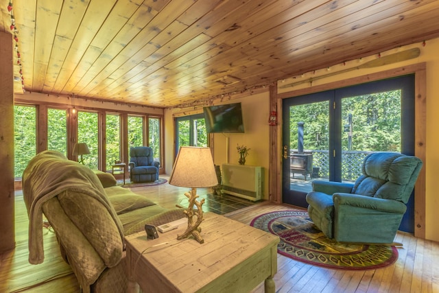 200 Flanders Pond Rd, Sullivan, ME 04664 - living area with wood ceiling and hardwood / wood-style flooring