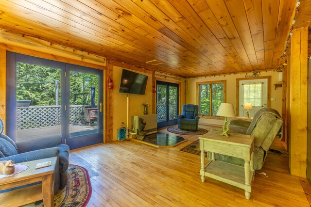200 Flanders Pond Rd, Sullivan, ME 04664 - living area with healthy amount of natural light, wood-type flooring, and wood ceiling