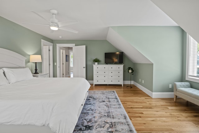 15 Adena Way, Kennebunk, ME 04043 - bedroom with light wood finished floors, baseboards, a ceiling fan, and vaulted ceiling