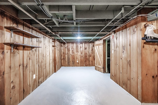 below grade area with wooden walls
