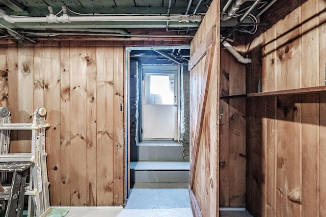 below grade area with wood walls