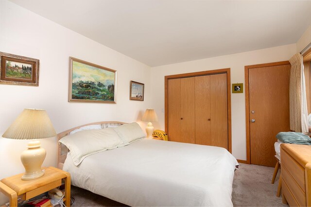 2396 Hemlock Dr Unit 2396, Carrabassett Valley, ME 04947 - bedroom with light colored carpet, a closet, and baseboards
