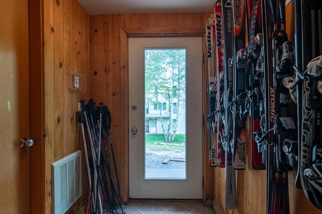 2396 Hemlock Dr Unit 2396, Carrabassett Valley, ME 04947 - entryway featuring wood walls and heating unit