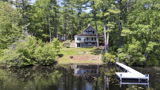 30 Otter Cove Ln, North Berwick, ME 03906 - rear view of house with a water view, a yard, and a chimney