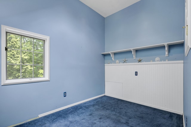 30 Otter Cove Ln, North Berwick, ME 03906 - laundry room featuring dark carpet, baseboards, and wainscoting
