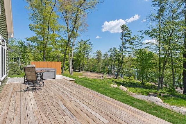 29 Bay Field Dr, Woolwich, ME 04579 - deck with a hot tub and view of scattered trees