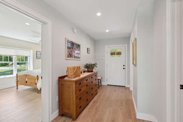 29 Bay Field Dr, Woolwich, ME 04579 - hallway with healthy amount of natural light, light wood-style floors, and recessed lighting
