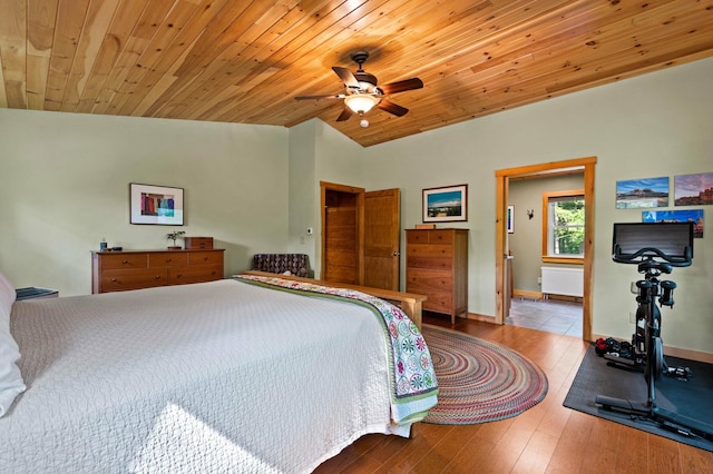 21 Jones Dr, Hartford, ME 04220 - bedroom with wooden ceiling, lofted ceiling, hardwood / wood-style flooring, and ceiling fan