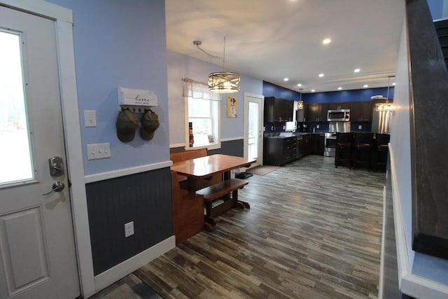 9 Springer Ln, Morrill, ME 04952 - entrance foyer featuring a chandelier, dark wood-style flooring, and recessed lighting