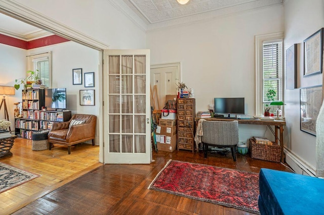 130 Emery St, Portland, ME 04102 - office space featuring hardwood / wood-style flooring, baseboard heating, and ornamental molding