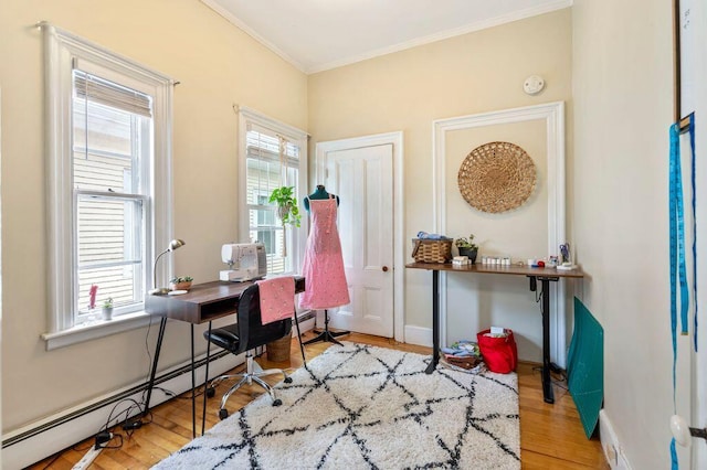 130 Emery St, Portland, ME 04102 - office space with crown molding, wood finished floors, and a baseboard heating unit