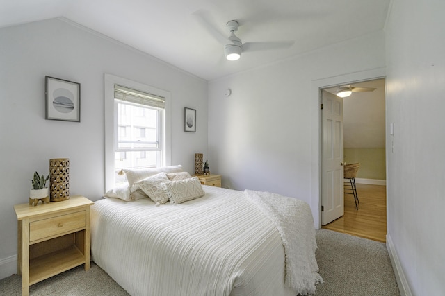 18 Sherman St Unit 4, Portland, ME 04101 - carpeted bedroom with lofted ceiling and ceiling fan