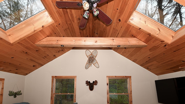 110 Indian Point Dr, Denmark, ME 04022 - detailed view of a skylight, wood ceiling, and a ceiling fan