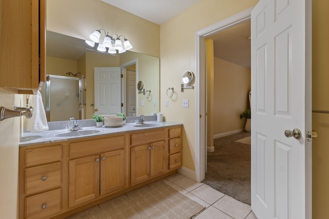8 Kavanaugh Rd Unit 8, Old Orchard Beach, ME 04064 - bathroom featuring double vanity, a shower stall, and tile patterned floors