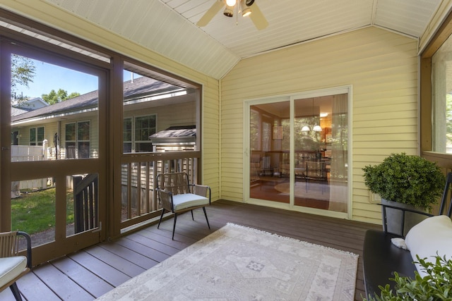 8 Kavanaugh Rd Unit 8, Old Orchard Beach, ME 04064 - sunroom / solarium featuring vaulted ceiling, ceiling fan, and healthy amount of natural light