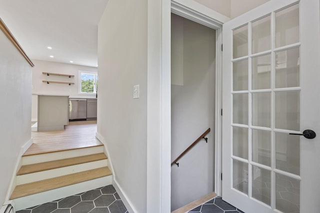 142 Hacker Rd, Brunswick, ME 04011 - staircase featuring recessed lighting and tile patterned flooring