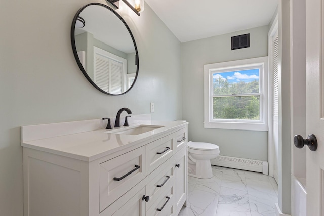 142 Hacker Rd, Brunswick, ME 04011 - bathroom featuring a baseboard radiator, marble look tile flooring, and vanity