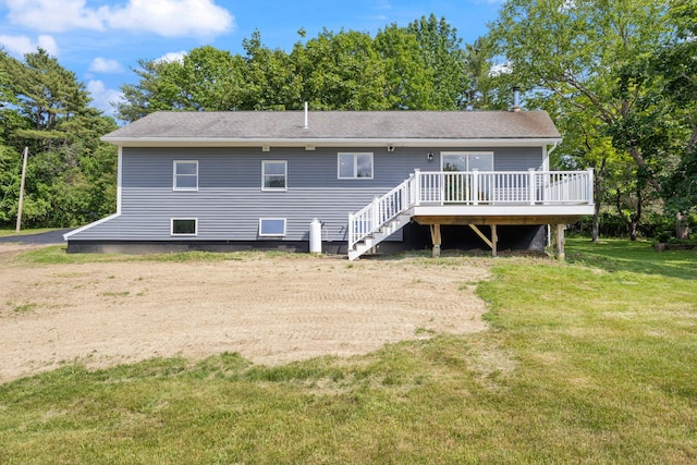 142 Hacker Rd, Brunswick, ME 04011 - back of house featuring a deck, a yard, stairs, and a shingled roof