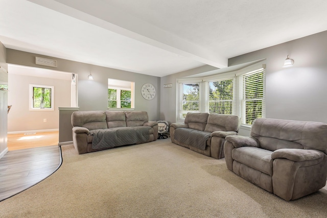 71 Blake Rd, Turner, ME 04282 - living area with wood finished floors, beam ceiling, and baseboards