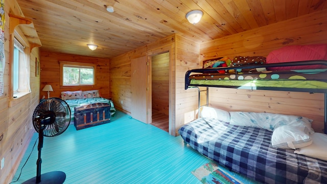 168 W Tucker Ridge Rd, Springfield, ME 04487 - bedroom with wood walls, wood ceiling, and wood finished floors