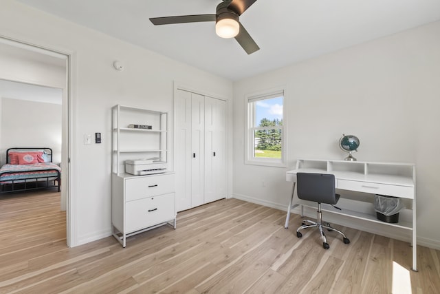 25 Royale Dr, Sidney, ME 04330 - office area with light wood finished floors, ceiling fan, and baseboards