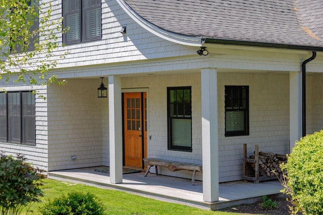 19 Vista Way, Mount Desert, ME 04660 - entrance to property featuring covered porch and a shingled roof