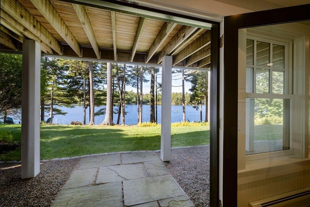 19 Vista Way, Mount Desert, ME 04660 - view of patio / terrace with a water view and baseboard heating