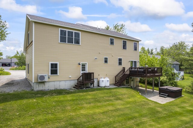 54 Tree Farm Rd, Brunswick, ME 04011 - back of house featuring a hot tub, a yard, a wooden deck, ac unit, and a patio