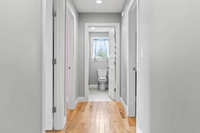 54 Tree Farm Rd, Brunswick, ME 04011 - hall with baseboards, light wood-style flooring, and recessed lighting
