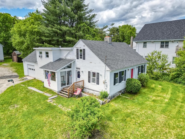 90 Rte 133, Winthrop, ME 04364 - rear view of property featuring a shingled roof, a chimney, and a yard