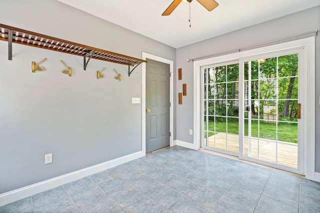 38 Shadagee Rd, Saco, ME 04072 - empty room featuring a ceiling fan, baseboards, and tile patterned flooring