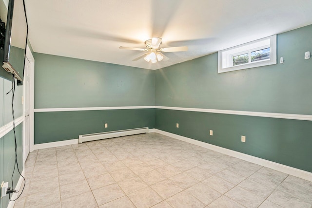 38 Shadagee Rd, Saco, ME 04072 - tiled empty room featuring a baseboard radiator, ceiling fan, and baseboards