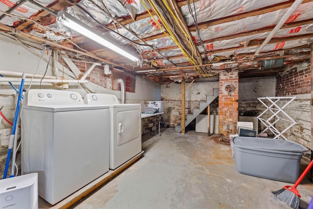 10 Hollingsworth St, Winslow, ME 04901 - unfinished below grade area featuring washing machine and clothes dryer and stairs