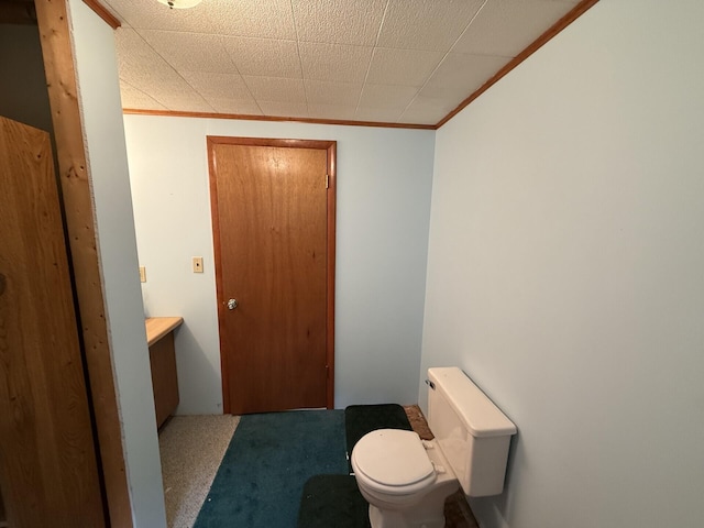 156 Lakeshore Dr, Leeds, ME 04263 - bathroom featuring toilet, crown molding, and vanity