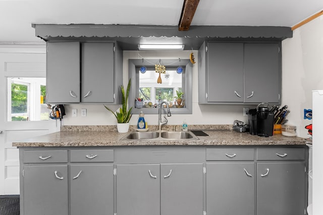 54 Middle Rd, Augusta, ME 04330 - kitchen with a sink, gray cabinets, healthy amount of natural light, and beam ceiling