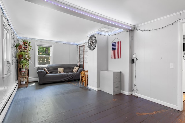 54 Middle Rd, Augusta, ME 04330 - living room with baseboard heating, dark wood-type flooring, and baseboards