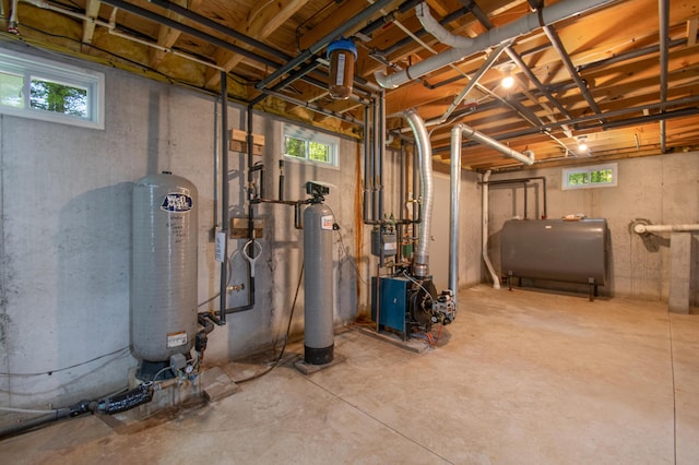 12 Hixon Hill Dr, Woolwich, ME 04579 - basement featuring heating fuel, a water pressure tank, plenty of natural light, and a water softener