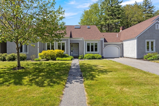 3 Blueberry Rd Unit 3, Yarmouth, ME 04096 - view of front of house with a garage, driveway, a shingled roof, and a front lawn