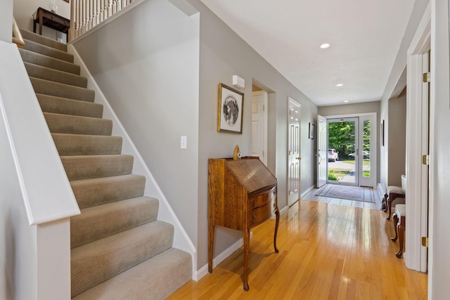 3 Blueberry Rd Unit 3, Yarmouth, ME 04096 - entryway with light wood-style floors, baseboards, stairs, and recessed lighting