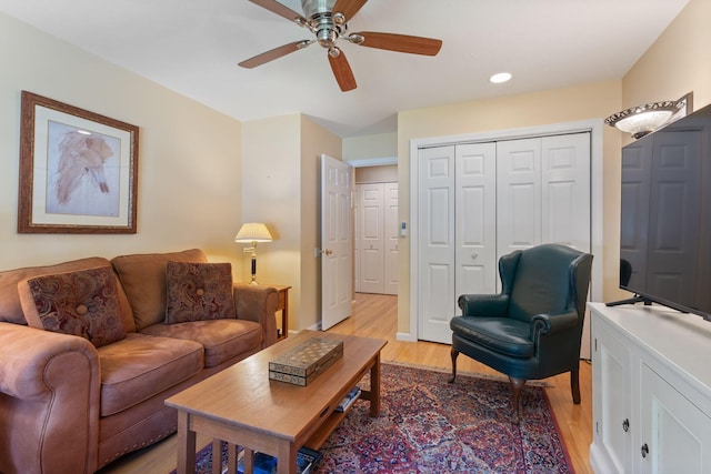 3 Blueberry Rd Unit 3, Yarmouth, ME 04096 - living area featuring light wood-style floors, ceiling fan, and recessed lighting