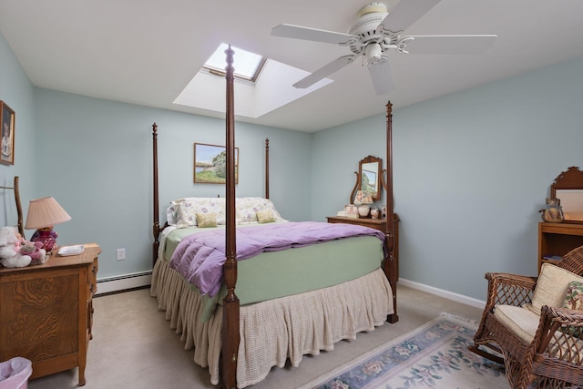 3 Blueberry Rd Unit 3, Yarmouth, ME 04096 - bedroom with a skylight, light carpet, a baseboard heating unit, and ceiling fan