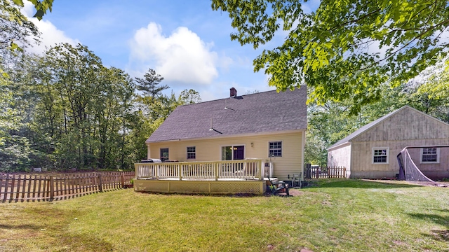 471 Owls Nest Rd, Shapleigh, ME 04076 - rear view of house featuring a wooden deck, roof with shingles, and a chimney