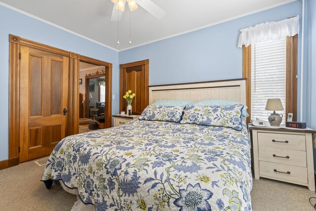 94 Union St, Bath, ME 04530 - bedroom featuring carpet, ornamental molding, and ceiling fan