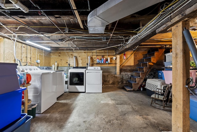 94 Union St, Bath, ME 04530 - unfinished below grade area featuring washer and clothes dryer and stairway