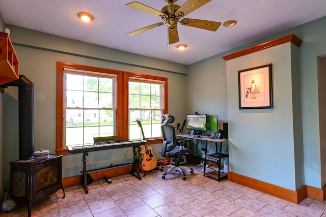 24 Western Ave, Auburn, ME 04210 - home office featuring a ceiling fan and baseboards
