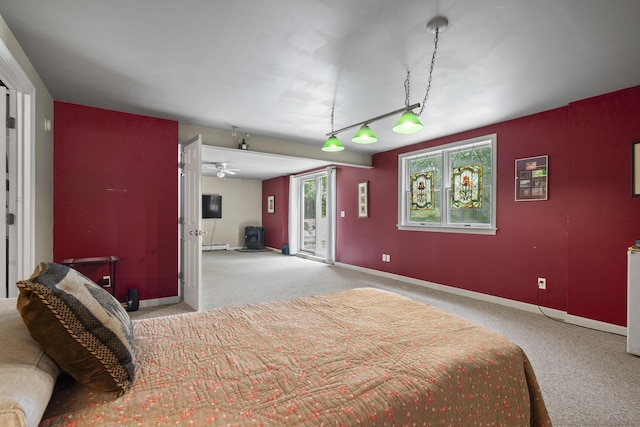 27 Russell Ln, Damariscotta, ME 04543 - carpeted bedroom with access to outside and a baseboard radiator