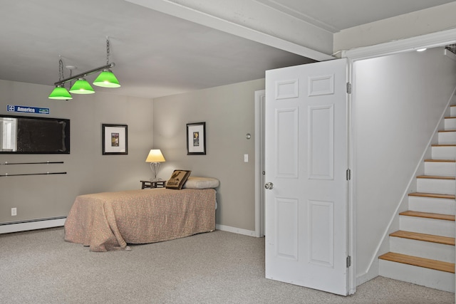 27 Russell Ln, Damariscotta, ME 04543 - bedroom featuring a baseboard heating unit and carpet floors